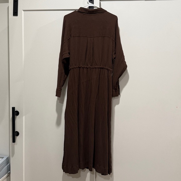 BANANA REPUBLIC GAUZE SHIRT DRESS brown long sleeve maxi button linen blend - Picture 8 of 8